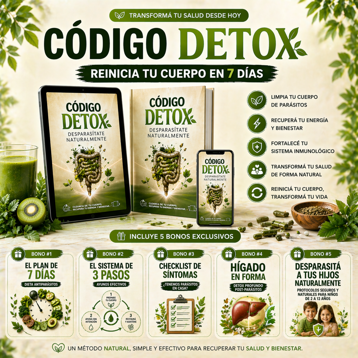 Código Detox: Reinicia tu Cuerpo en 7 Días + 5 BONOS de Regalo